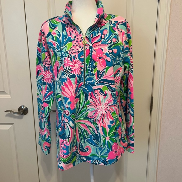 Lilly Pulitzer Skipper Turquoise Oasis Golden Hour Quarter-Zip Pullover - Picture 1 of 8